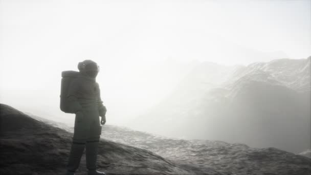 Astronaut on another planet with dust and fog — Stock Footage Astronaut on another planet with dust and fog Royalty Free Stock Video