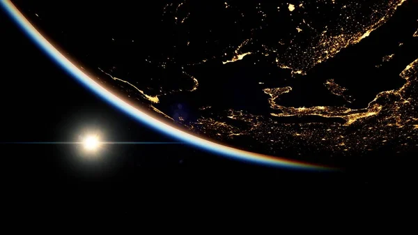 Space, Sun and planet Earth at Night