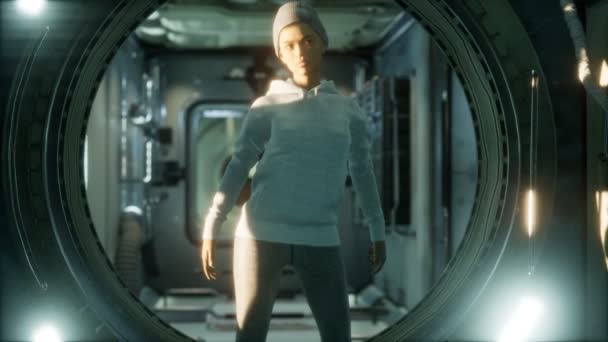 Woman astronaut on a futuristic spaceship — Stock Footage Woman astronaut on a futuristic spaceship Stock Footage