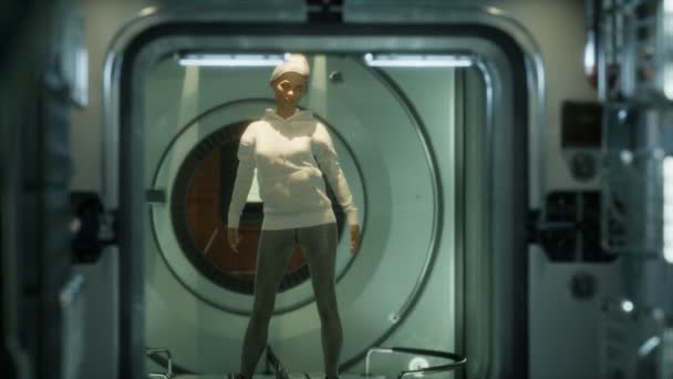 Woman astronaut on a futuristic spaceship — Stock Footage Woman astronaut on a futuristic spaceship Royalty Free Stock Video
