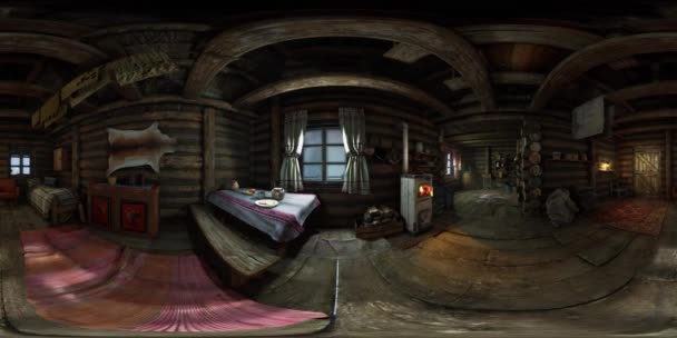 VR360 view of old log home interior — Stock Footage VR360 view of old log home interior Stock Footage