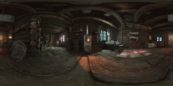 VR360 view of old log home interior — Stock Footage VR360 view of old log home interior Royalty Free Stock Footage