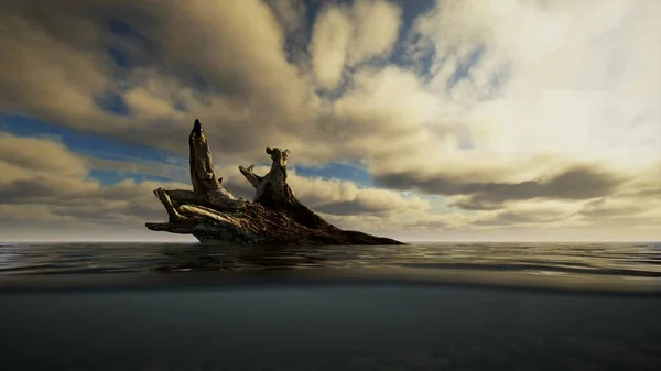 ocean seascape with sky and ocean wave splitted by waterline to underwater part