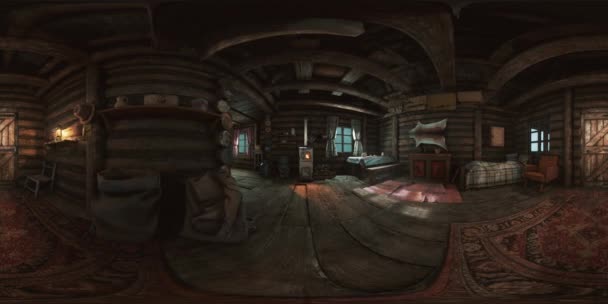 VR360 view of old log home interior — Stock Footage VR360 view of old log home interior Stock Video