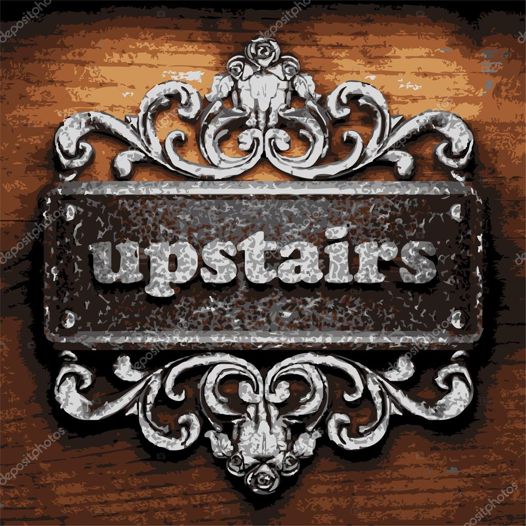 Upstairs vector metal word on wood — Stock Vector © icetray 71336339