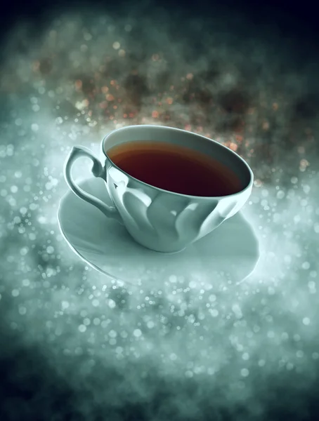 cup of tea in smoke with bokeh