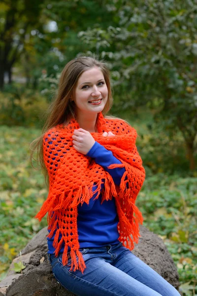 Young woman is warmed by a scarf Royalty Free Stock Photos