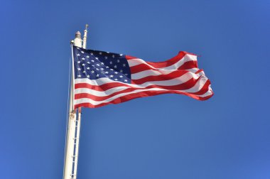 Rüzgarda dalgalanan Amerikan bayrağı.