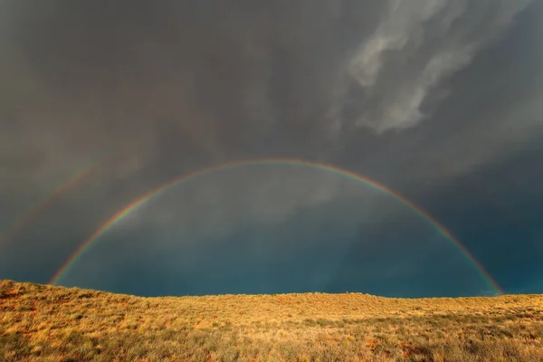 Paisagem Com Arco Íris Colorido Céu Tempestuoso Deserto Kalahari África — Fotografia de Stock