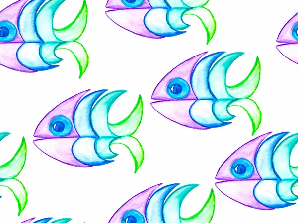 Patrón sin costura con peces acuarela — Vector de stock