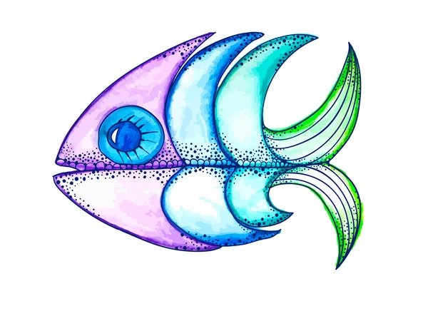 Pescado Funky dibujado a mano — Vector de stock