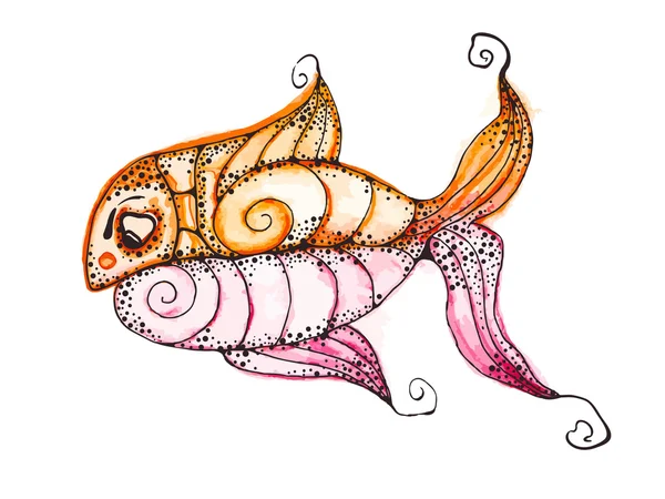 Elle çizilmiş Funky balık — Stok Vektör