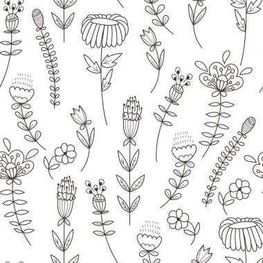 Kusursuz Çiçeksiz Vektör Deseni. Kusursuz Renklendirme Sayfası