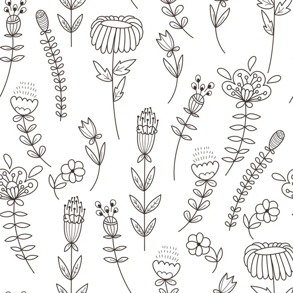 Vector Seamless Floral Pattern Seamless Colouring Page — Stock Vector