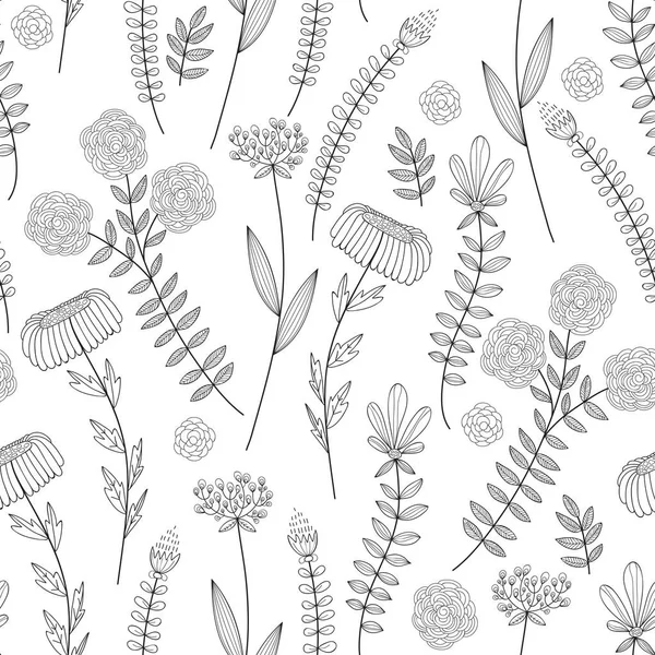 Vector Seamless Floral Pattern Seamless Spring Colouring Page — Stock Vector