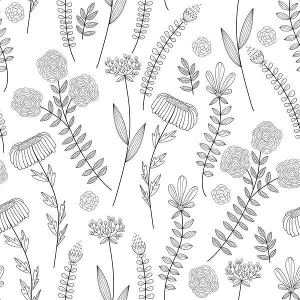 Modèle Floral Sans Couture Vectoriel Page Coloration Printemps Sans Couture — Image vectorielle