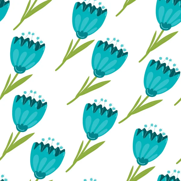 Patrón Sin Costura Vectorial Con Tulipanes Azules Estilo Retro Fondo — Vector de stock