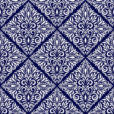 Mavi üzerinde Kusursuz Çiçek Deseni