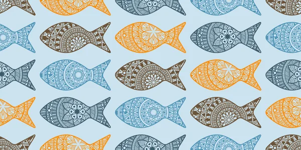 Pattern with Doodle Fishes — Stock Vector