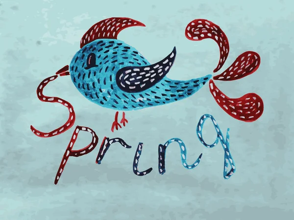 Uccello acquerello con saluto di primavera — Vettoriale Stock