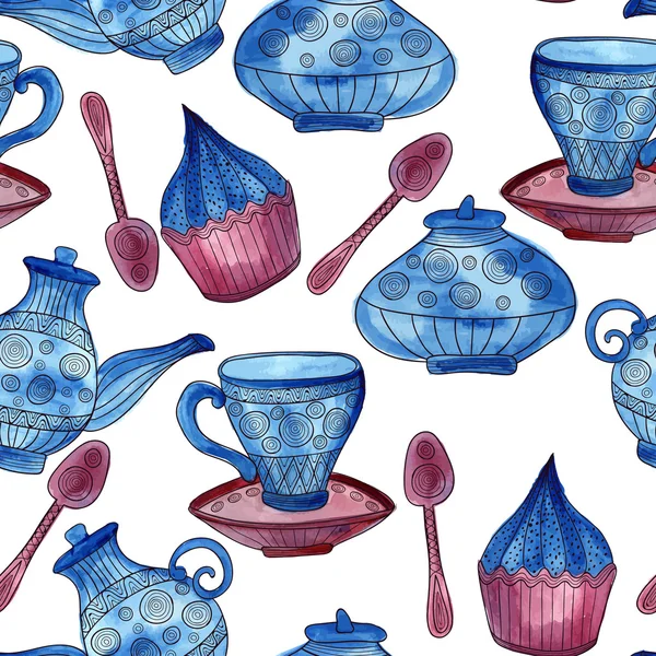 Modèle de temps de thé sans couture — Image vectorielle
