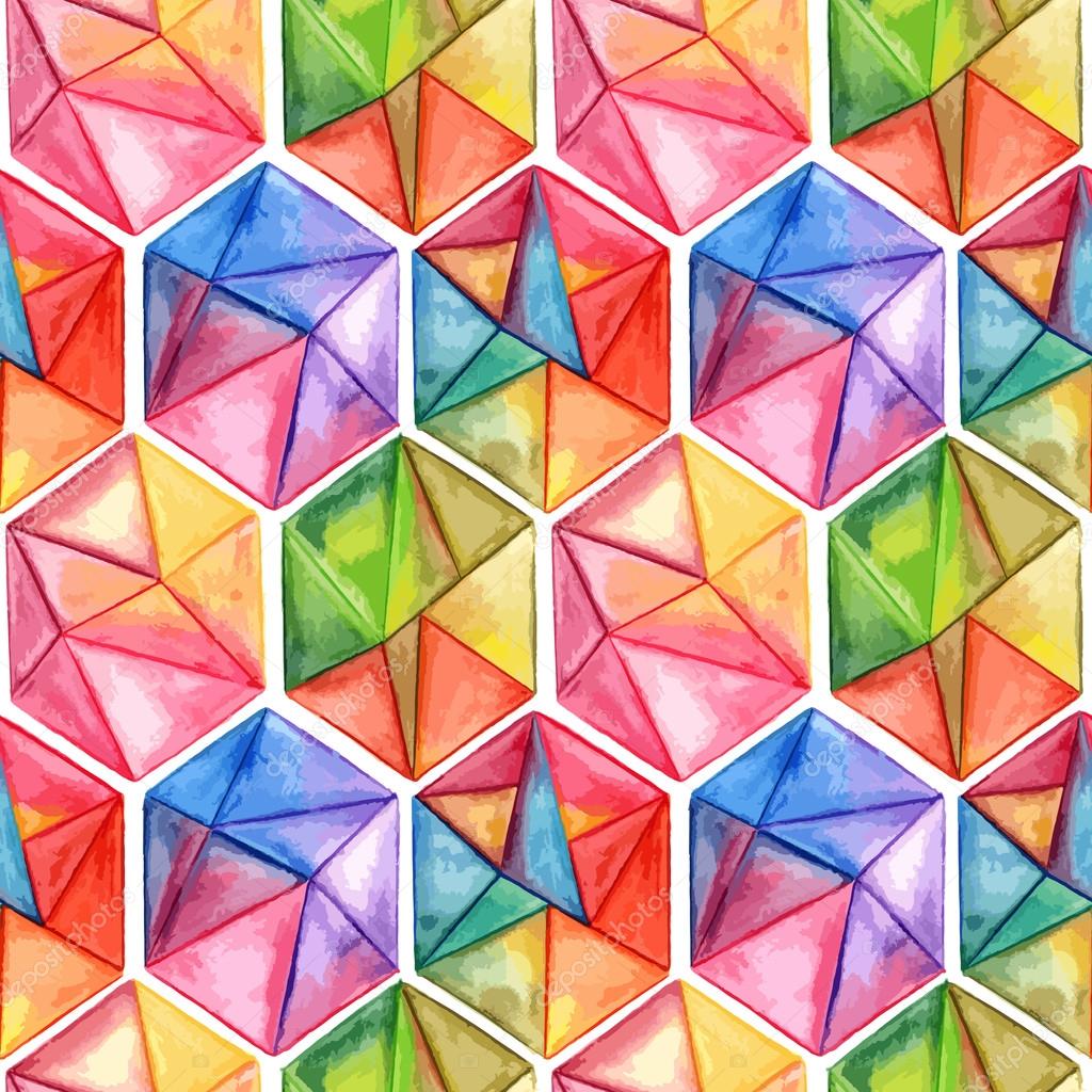 Vector  Watercolor Geometric Seamless Pattern with Hexagons