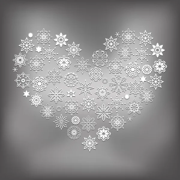 白色的雪花般的心 — 图库矢量图片
