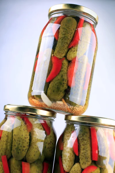 Pickled  cucumbers with red pepper — Stock Photo, Image