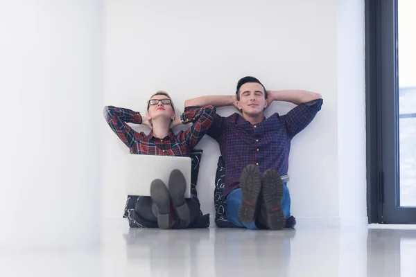 Startup business, couple working on laptop computer at office — Stock Photo, Image