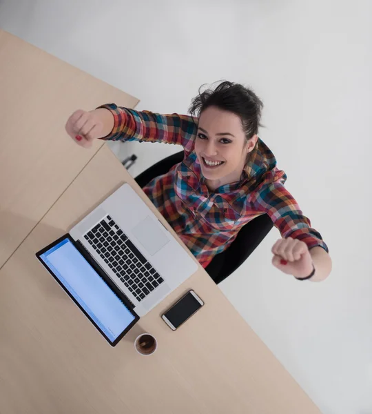 Ovansida av ung affärskvinna arbetar på bärbar dator — Stockfoto