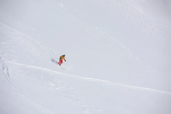 Freeride skidåkare skidåkning i djup pudersnö — Stockfoto