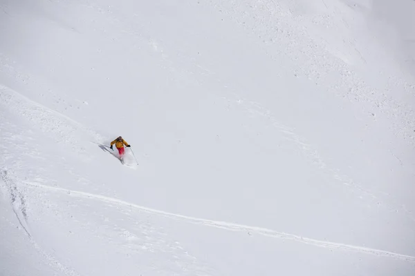 Lyžař freeride lyžování v hluboký prašan — Stock fotografie