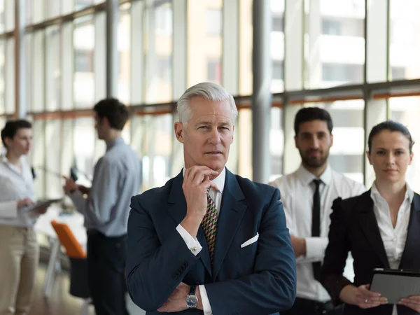 Portret Van Senior Zakenman Als Leider Modern Helder Kantoor Business — Stockfoto