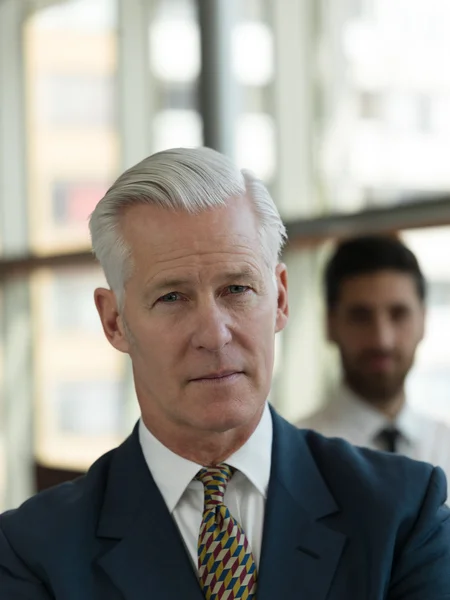 Retrato Hombre Negocios Senior Como Líder Oficina Brillante Moderna Grupo —  Fotos de Stock