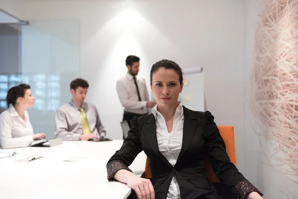 Young business woman on meeting  using laptop computer — Stock Photo, Image