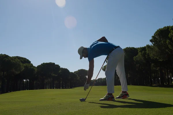 Golfspiller placere bolden på tee - Stock-foto