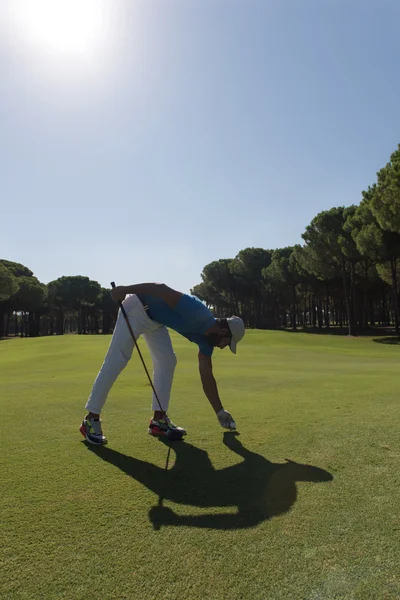 Jugador de golf colocando pelota en el tee — Foto de Stock