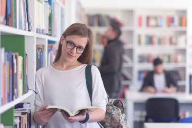 kız öğrenci okuma kitabı kitaplığındaki portresi 