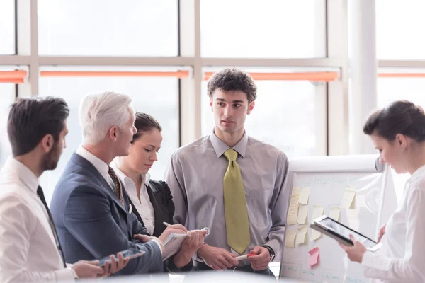 Young startup businessman making presentation to senior investio — Stock Photo, Image