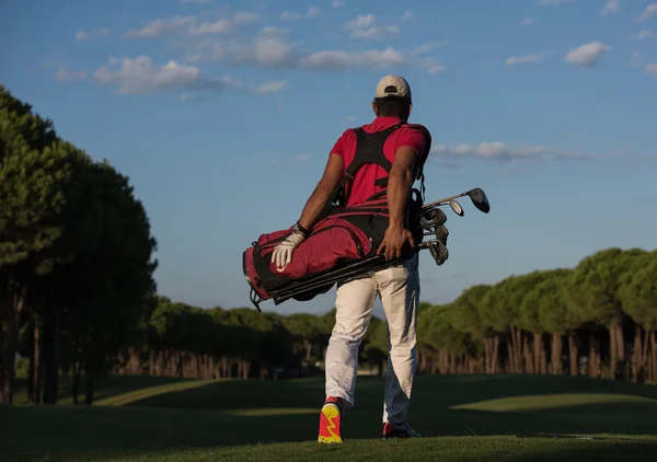 Golfozó, séta és a golf-zsák — Stock Fotó