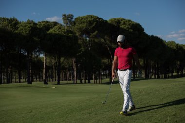 yürüyüş ve sürücü taşıyan golf oyuncu