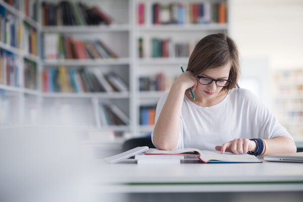 female student study in school library