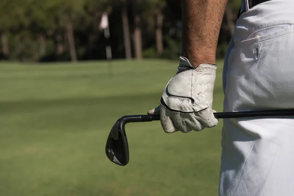 Golf-lejátszó közel fel a kezét, és a vezető-ból hát — Stock Fotó