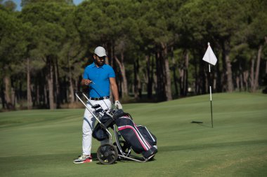 Tekerlekli çanta ile yürüyüş golf oyuncu