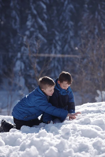 Děti hrají s čerstvým sněhem — Stock fotografie