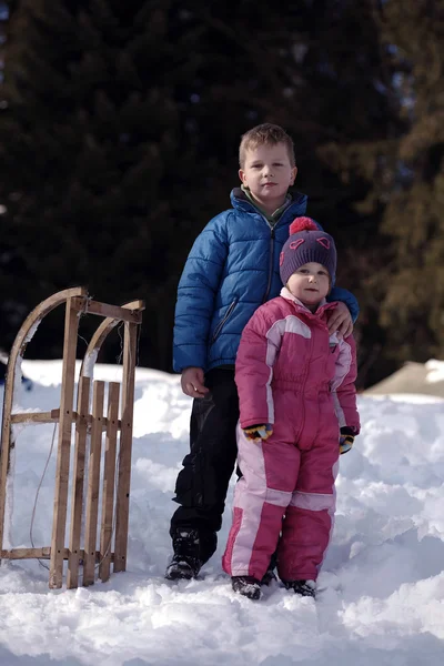 Brat Siostra Portret Okresie Zimowym — Zdjęcie stockowe