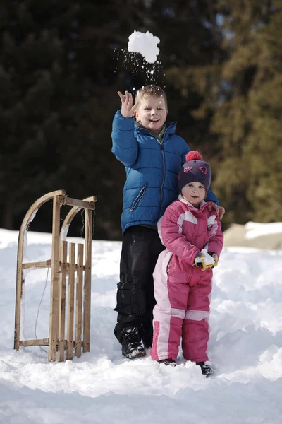 Brother and sister portrait in winter time — Stock Photo, Image