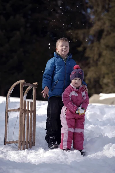 Portrait Frère Sœur Hiver — Photo