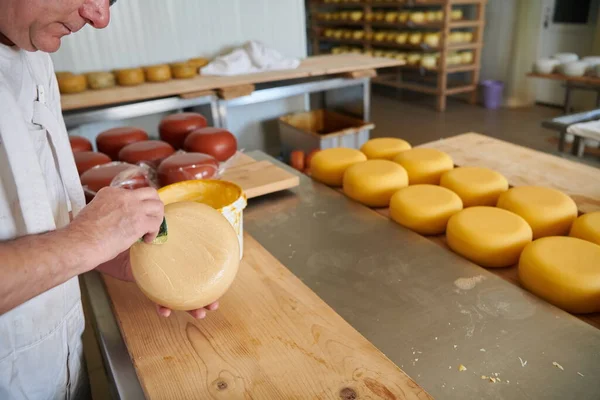 Fabricante de queso en la fábrica de producción local —  Fotos de Stock