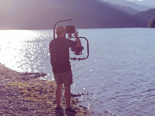 Videós akció felvétel triatlon úszás sportoló — Stock Fotó